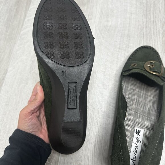 American Eagle Womens Y2K Wedge Loafers Shoes Sz 11 Green Buckle Preppy Academia - Picture 9 of 9